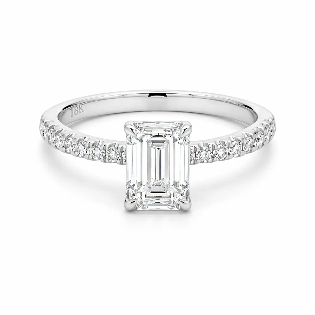 [KR19614EC100] Emerald Pavé Diamond Ring