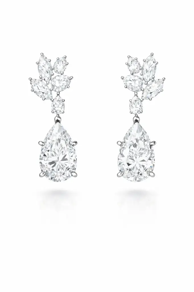 [PJ0052] Graceful Pear Drop Diamond Earrings