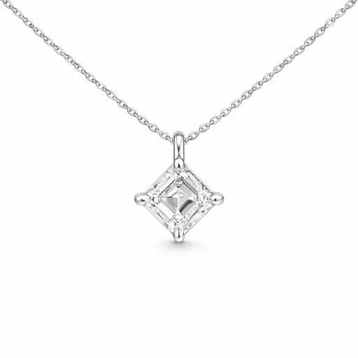 [KPC01431SQ200] Square Emerald Cut Diamond Necklace
